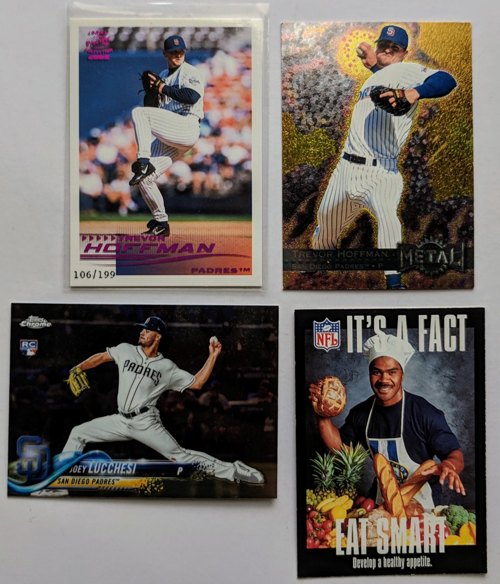 PadresBreakdown's tweet photo. Thanks to @Lost_Collector for the surprise mailday of San Diego cards, highlighted by a numbered parallel of Trevor Hoffman. Much appreciated! https://t.co/ZytTwYBUW0