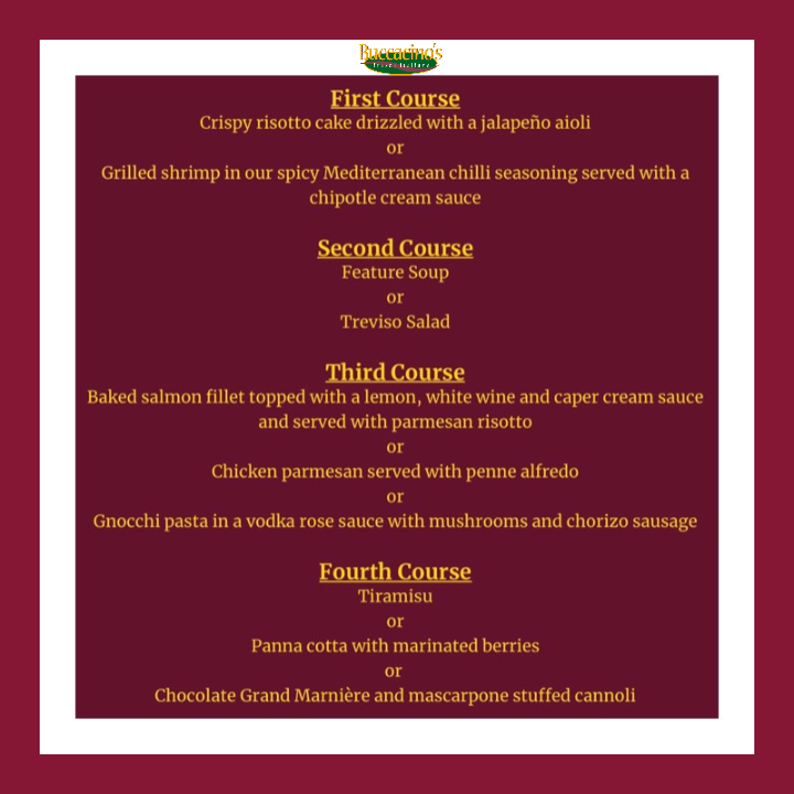 BuccacinosWpg's tweet photo. Only one more week to enjoy our 4 Course Dine Around  Menu for $30/person! Reserve your table! Like &amp; share this post for a chance to win a $50 Buccacinis gift certificate!  #buccacinos #freshnevergetsold #winnipegrestaurants #osbornevillage https://t.co/tE7hbMZ48M