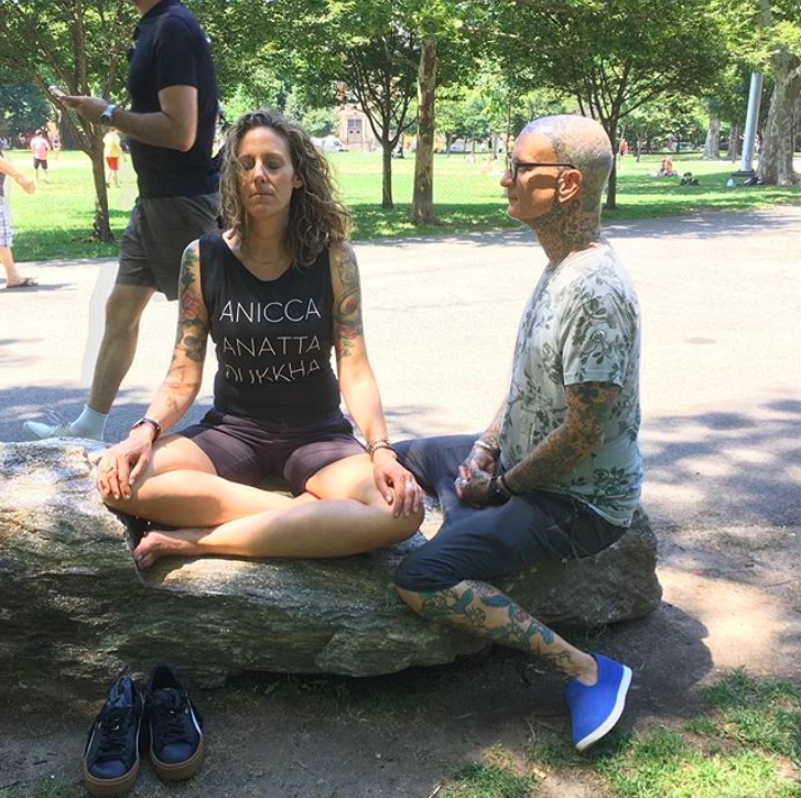 pubmeditations's tweet photo. Kathy Cherry and Josh Korda sitting in a park. @Joshkorda #dharmapunx @MNDFLMEDITATION https://t.co/E8pqhZ1Mxe https://t.co/uGEhNS4b5n