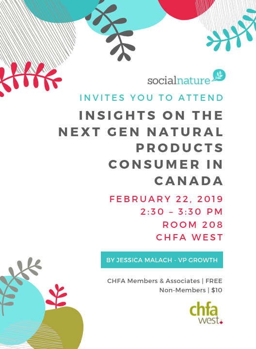 SocialNature's tweet photo. Get the latest insights into the Next Gen natural consumer and learn their top health goals, drivers of purchase and more! Join our talk at #chfawest today at 2:30 in Room 208 @cdnhealthfood #nextgeninsights https://t.co/oztHSr6wFn