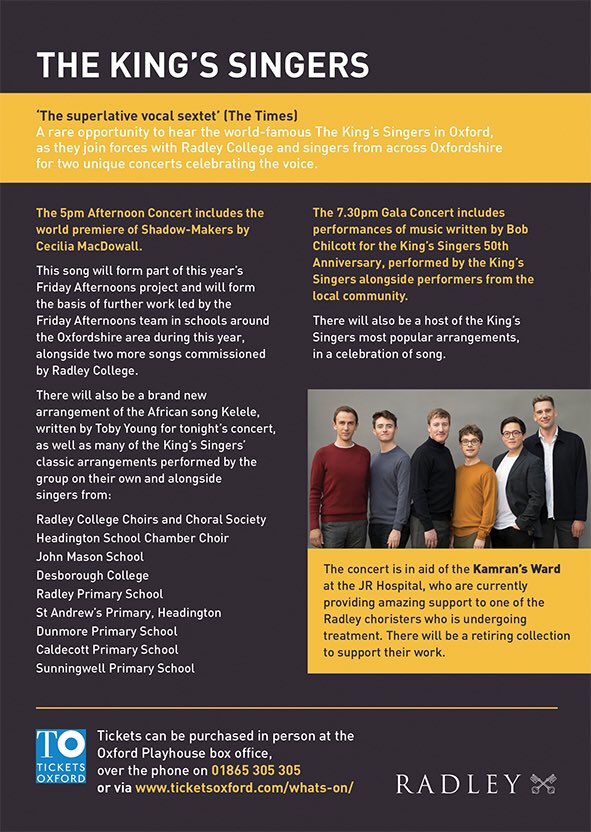 Sam Gladstone (@radleyprecentor) on Twitter photo Really excited about this concert with <a href="/kingssingers/">The King's Singers</a> and singers from across Oxford on 27 March @SheldonianOxUni - tickets on sale ticketsoxford.com/whats-on/all-s… Really excited about this concert with <a href="/kingssingers/">The King's Singers</a> and singers from across Oxford on 27 March @SheldonianOxUni - tickets on sale ticketsoxford.com/whats-on/all-s…