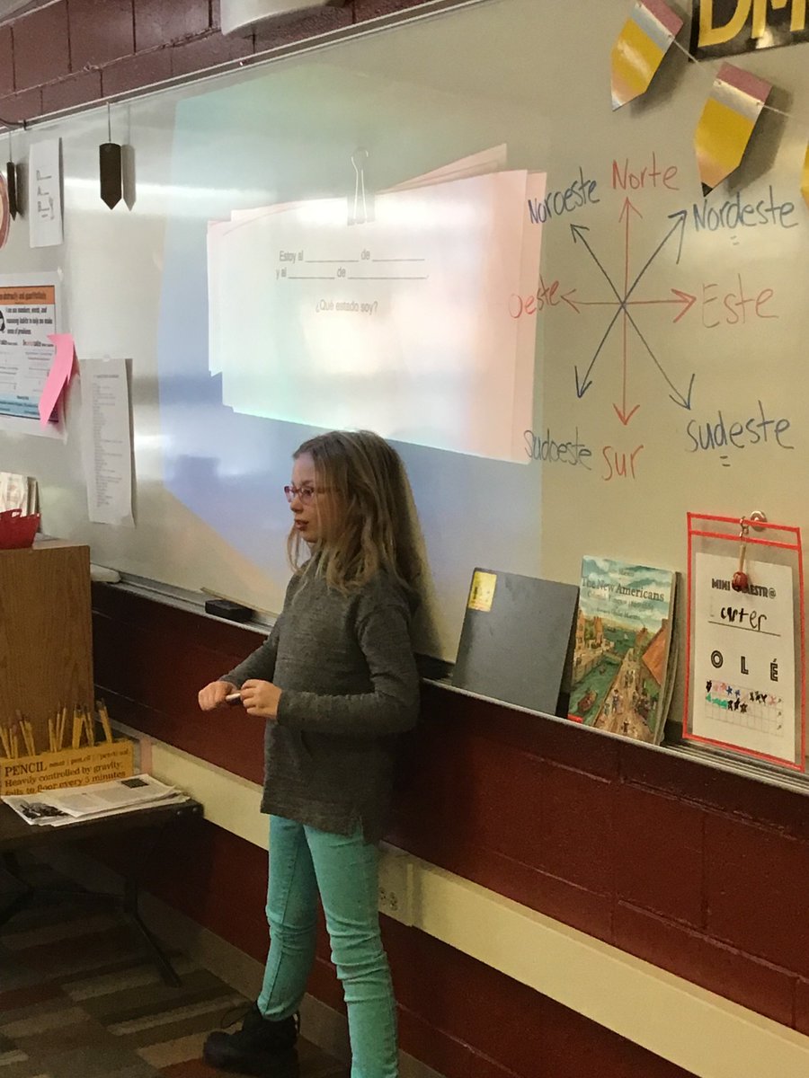 SenoraTurner28's tweet photo. 4th graders in @GB4th209 had fun practicing directions in Spanish (and geography) with a fun guessing game! #innovate28  #tlc28 #spanishtribe #spanishteacher #spanishteachers #iteachspanish #spanishclass #spanish #spanishteacherlife #foreignlanguage #teachersfollowteachers https://t.co/O7fzSVJHAO