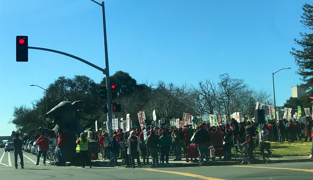 OGpenn's tweet image. Lots of people protesting at DeFremery (Lil Bobby Hutton) Park in West Oakland. 

As I drove past, so did a fire truck. The driver got on the loud horn and said, “We stand with Oakland teachers!” 

... Rightnowish.
#OUSDstrike.