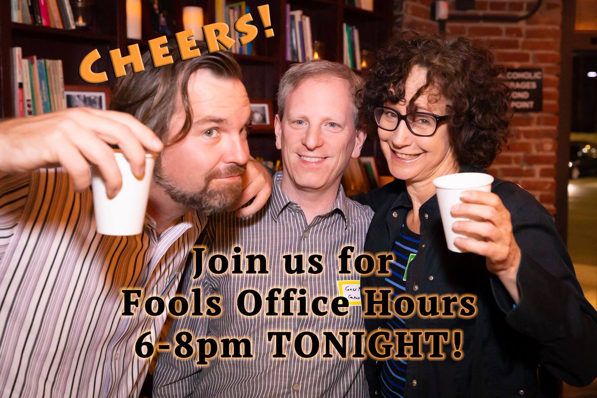 SacredFoolsLA's tweet image. Join us TONIGHT for Fools Office Hours! 
6-8pm!
Chat with foolish friends and learn more about how to get involved! 
OH! and get $5 beer, wine, and wells during the event!
Also: 
Too Heavy For Your Pocket- 8pm
Joe and Joshua- 10pm
#lathr #sacredfoolsla @ThePlungeLA #pro99
