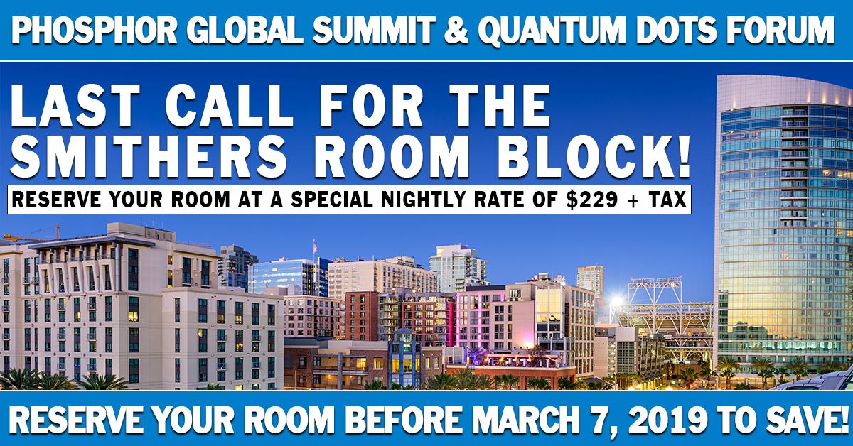 Have you reserved your hotel room for the 2019 Phosphor Global Summit &amp; Quantum Dots Forum? A special nightly rate of $229.00 + tax is available to conference delegates who reserve their room before March 7th! bit.ly/2GDZeGD #quantumdots #photonics