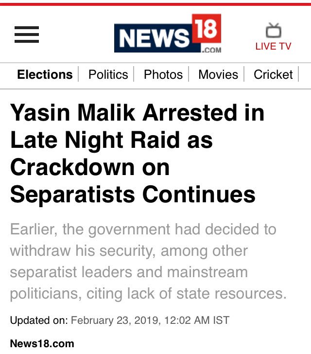 AshBiswal's tweet photo. #YasinMalik arrested. He is the one who shared a stage with #AzarMasood in Pakistan n still proclaims to be as nonviolent as Gandhiji. COMIC 🤣😂 #Pulwama @dpradhanbjp @narendramodi @ShefVaidya @Swamy39 @Ramesh_BJP @vivekagnihotri @VictoryForNamo @ShefVaidya @MadhaviBhuta https://t.co/3dqon6Xn4N