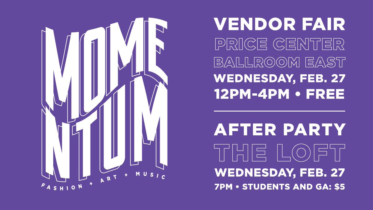 UCSDCenters's tweet photo. Come support the artists and makers! Momentum unifies the avenues of streetwear fashion 👠, visual art  🎨 , and music 🎵 within the San Diego scene, aiming to highlight and develop the creative community both on-campus and throughout the city. More info: https://t.co/M4GLR4DWSV https://t.co/GautbUahvV