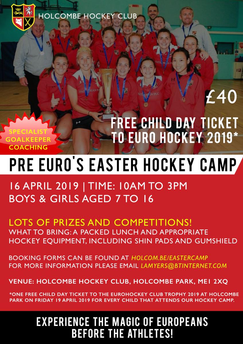 HolcombeHC's tweet photo. EASTER HOCKEY CAMP
@holcsladies1s are running a hockey camp for players aged 7-16 on 16 Apr 2019 offering Easter holiday fun through high quality coaching from International players! Sign up &amp; receive a free child day ticket to the EuroHockey Club Trophy: https://t.co/ruIzCBBDTh https://t.co/BQaYfd0Vo5
