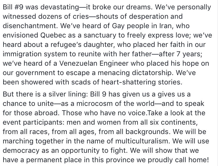 operat87's tweet photo. Words from the march organizers #Quebec_immigration_injustice https://t.co/EDQUEY0u4M