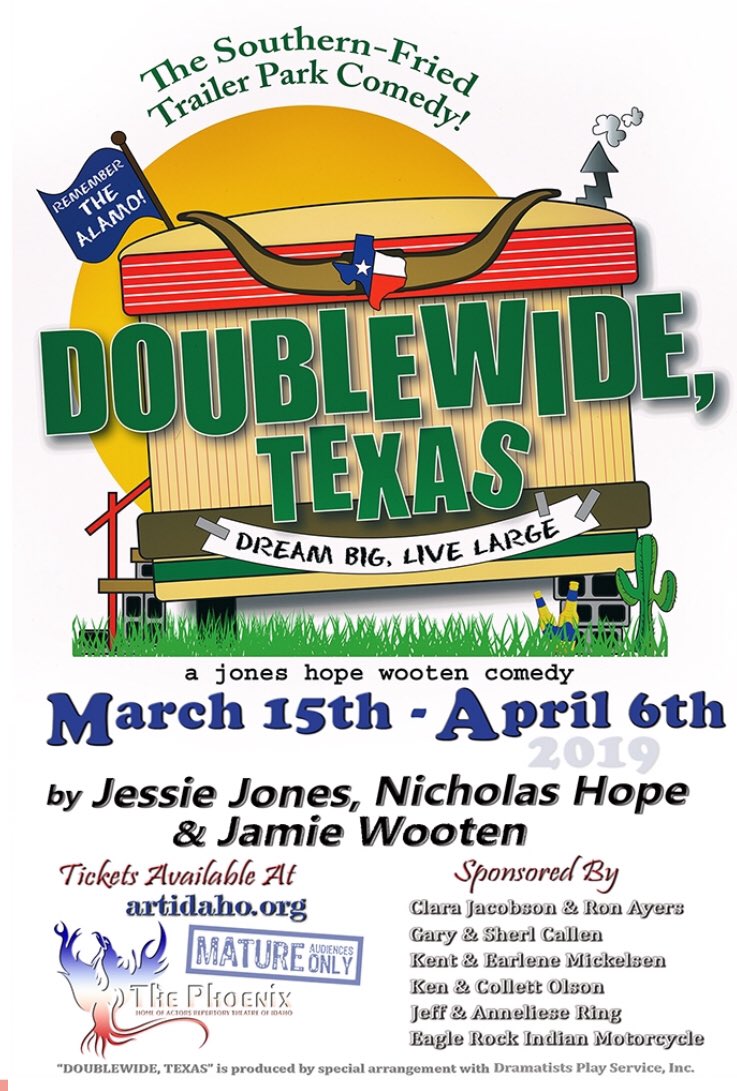 theARTIphoenix's tweet photo. We’ve been having a ton of fun lately rehearsing for our upcoming show, Doublewide, Texas! Tickets are on sale now at https://t.co/uHprKQDV9A and they’re selling fast...get them while you still can!
#ARTI #idahofalls #communitytheatre #dinnertheatre https://t.co/Uz5nNn1iTi