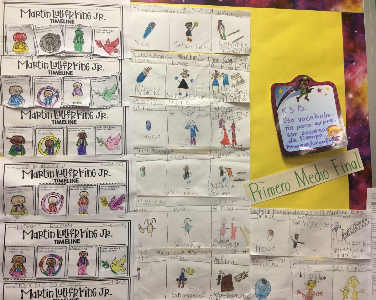 JanetMobley18's tweet photo. Kindergarten students at Helbing in Fort Worth learned about the life of Martin Luther King, Jr. by placing events of his life in chronological order.  Then, they created a sequence for their own lives! @engage_learning  #engage2learn  #fwisdlearningmodel https://t.co/YDR1kkRnQw