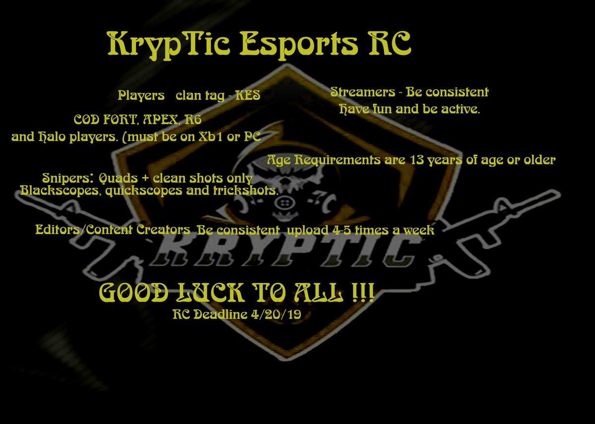 BZHusky's tweet photo. Attention Underrated streamers, content creators and more we are looking for you down @KrypTicEsportHQ plz follow us and Dm me @IntensityKG if interested in joining us. requirements are in photo below Good Luck to all plz put #KrypTicRC in reason of contacting me thx https://t.co/PLprdKLr4D