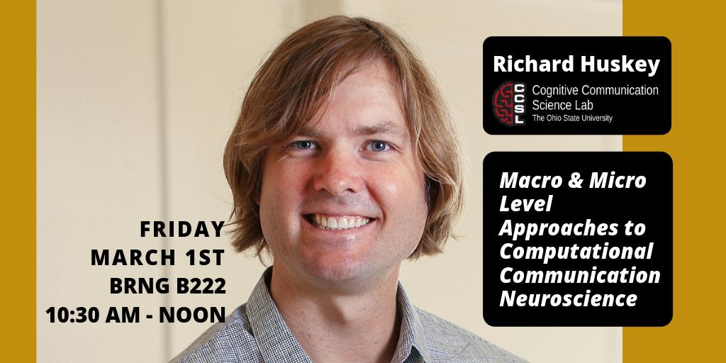 PurdueLibArts's tweet image. Join us next week @richardhuskey of @cogcommsci , will discuss &quot;Macro &amp;amp; Micro Level Approaches to Computational Communication&quot;. The #neurohumanities expert will focus on how understanding brain function can assist in #communicationtheory testing. Read more ow.ly/4AyC50lYbtR