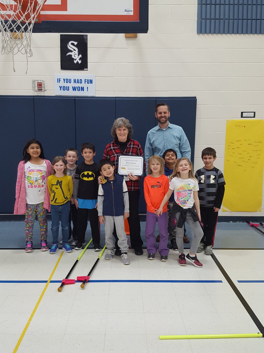 Mrs. Krause being recognized by staff for D60 staff award for her can do attitude. #d60learns