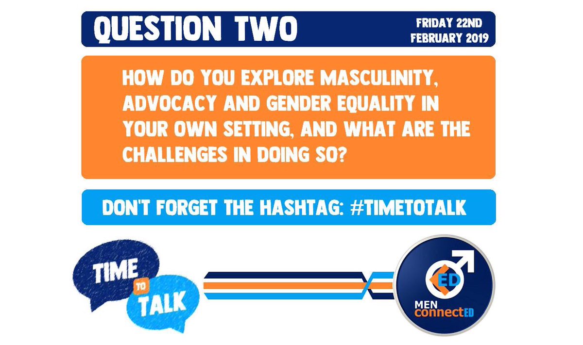 AllSupportEd's tweet photo. ⏰It’s #TimeToTalk💬 about #QuestionTwo with @MenConnectEd🚹 ~ Join in, tell us what you think...
#MentalHealth #Masculinity #Advocacy #GenderEquality #BeTheChange #ShiftTheParadigm #MilitantTenderness #KeepTalking #SupportNotSilence #StrongerTogether https://t.co/rHgsdLAlYy