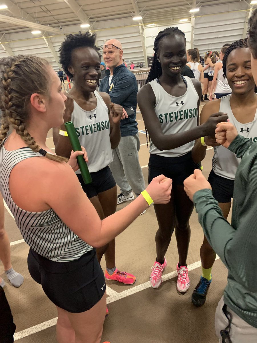 StevensonTFXC's tweet photo. All smiles as the Women’s DMR takes 2nd place in the opening track event here at MAC Championships ‼️ #winthemac #bringyourbest #whyd3 https://t.co/yQxiUapKQG