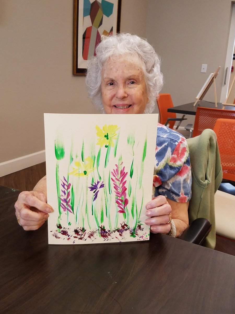 heartisfayette's tweet photo. It’s been stormy lately here in Fayetteville, but it’s bright and cheery here in the community. Check out Mrs. Montfort and Mrs. Hintz’s paintings. #seniorslivingwell #heartisfayetteville #frontierculture https://t.co/TZNSvMb6df