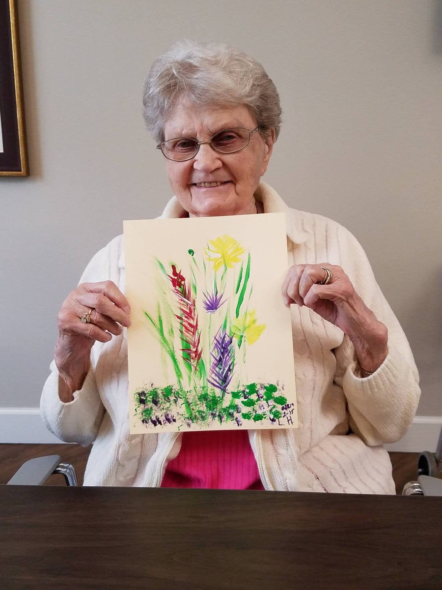 heartisfayette's tweet photo. It’s been stormy lately here in Fayetteville, but it’s bright and cheery here in the community. Check out Mrs. Montfort and Mrs. Hintz’s paintings. #seniorslivingwell #heartisfayetteville #frontierculture https://t.co/TZNSvMb6df