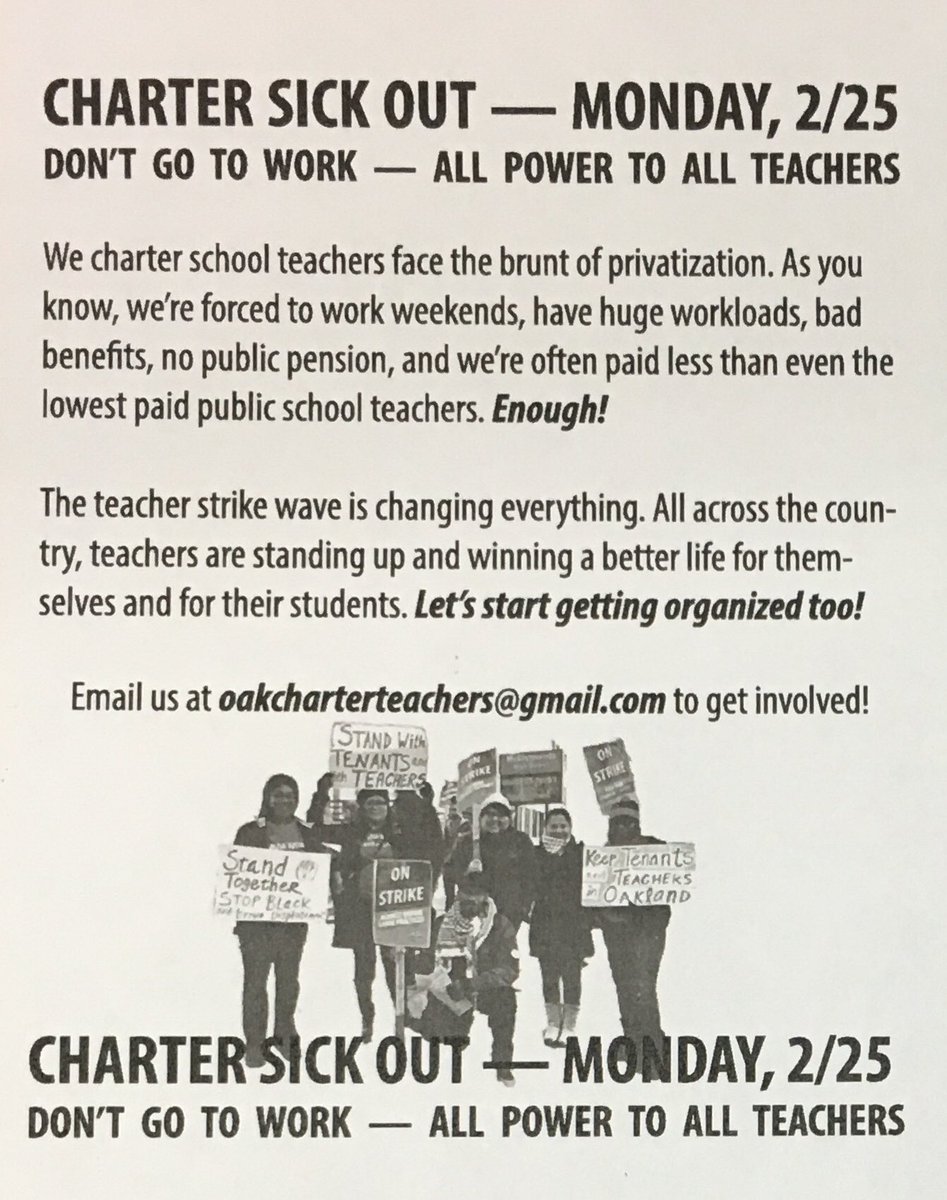 TANC_Bay's tweet photo. Sent to us from an Oakland charter school educator. Solidarity sick out called for Monday! #OaklandStrike #OaklandTeachers #Strike4Ed @OaklandEA @WildcatUndrgrnd @CA1050strong https://t.co/OzU8b9ZOqB