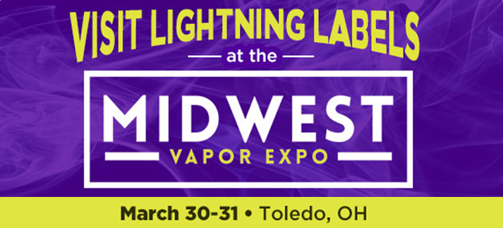 LightningLabels's tweet photo. Stop by booth #1405 at the #MidwestVaporExpo March 30-31 to chat with the Lightning Labels team about #customlabels for your #vape products! https://t.co/YYlEcooNub https://t.co/Ld7ZsVNVg5