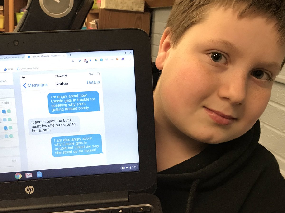 mrsrandall104's tweet photo. #ifaketextmessage.com is a great way to implement #tabletoptexting while reading #RollOfThunderHearMyCry in guided reading groups. #E4Cs #certifySPS @PViewSPS @officialSPS https://t.co/JToXhx9fuV