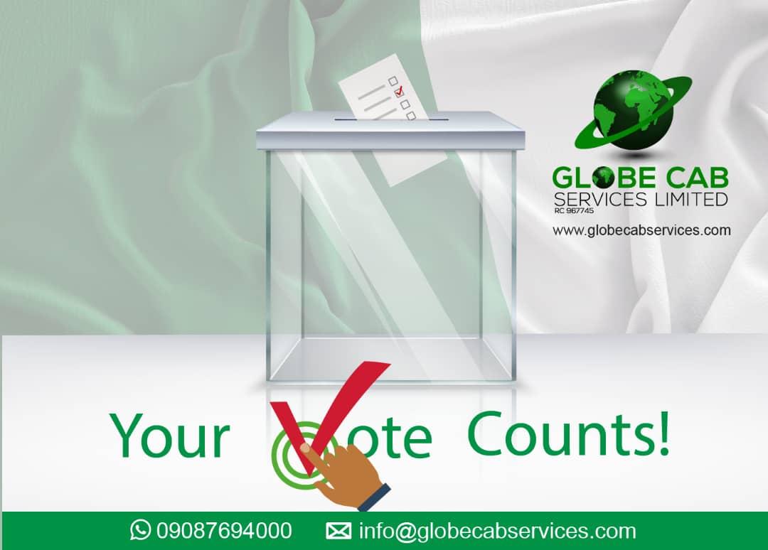 globecabservice's tweet photo. Exercise your rights and go vote for the future of Nigeria. 
#VoteNotFight #NigeriaDecides2019 #VoteYourFuture #VoteWisely https://t.co/4tvnj0NWaL
