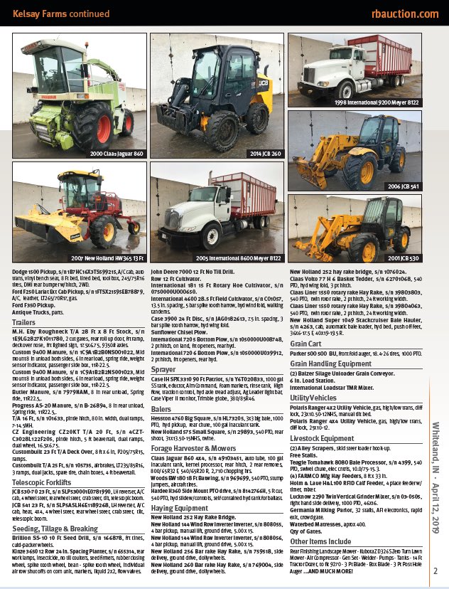 JPeddycord's tweet photo. Unreserved public auction Friday April 12th in Whiteland, IN for Kelsay Farms starting at 10:00 am. This will be a fantastic opportunity to add a new piece of equipment in your shed! #Auctions #Dairy #CaseIH #Claas #jcb @RitchieBrosAg @MachineryPete @farmiron @JoeKelsay https://t.co/fSdllvn7yE