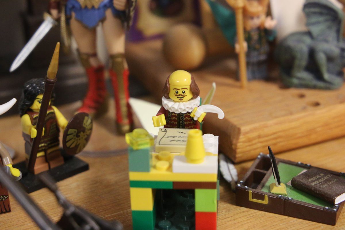 SquareDealSD's tweet image. Can you guess which @NorthernStateU professor has this miniature lego Shakespeare in their office? Hint: they recently published a book, and they're going to be featured soon in @SquareDealSD...