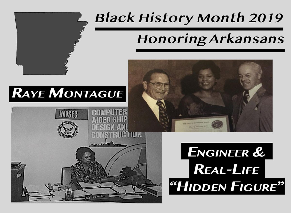 Another Arkansan we recognize and celebrate this #BlackHistoryMonth is Raye Montague. Referred to as a real-life "Hidden Figure," she was a trailblazing engineer who pioneered the use of computers to design ships for the Navy. We're incredibly proud of her life & accomplishments.