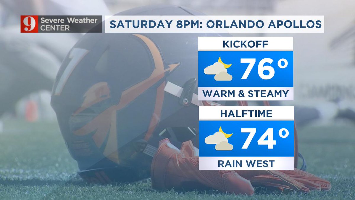 TTerryWFTV's tweet photo. The Orlando Apollos @aafApollos will take the field Saturday in the warm confines of #SpectrumStadium at 8pm.  We'll be dodging a few showers, but overall a good night for some Apollos football!  @WFTV https://t.co/5714avvxot