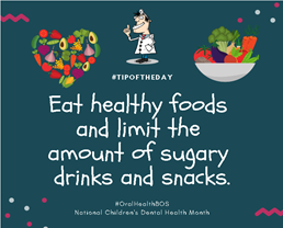 HealthyBoston's tweet photo. Eat healthy foods and limit the amount of sugary drinks and snacks. #ADA #HealthySmileTips #OralHealthBOS https://t.co/fu9fEgRkE7