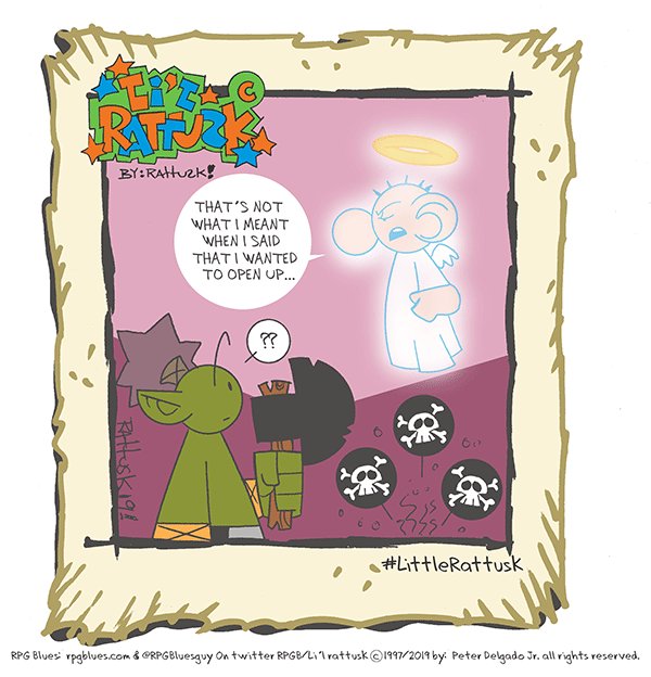 RPGBluesguy's tweet photo. dat new strip y'all 👍 enjoy! 😀 #LittleRattusk #DnD #dnd5e #webcomics #BadJokeFriday https://t.co/YgUQ96IN05