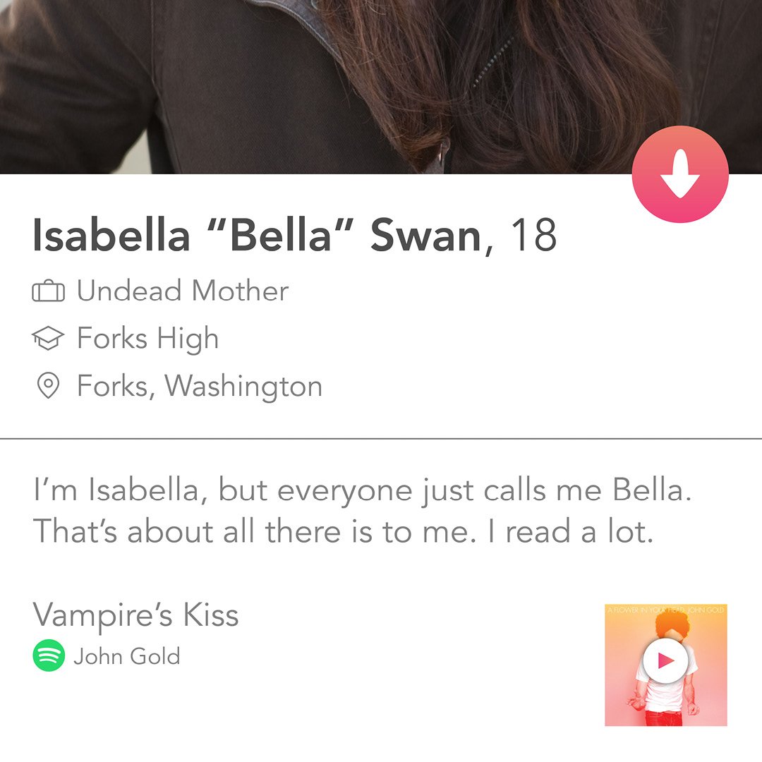 FictionFiles's tweet photo. Need a girl who’s into self-sacrifice, has no confidence, and enjoys thrill seeking visions of her non-dead ex-boyfriend. Should also enjoy reading and cooking. Brown eyes preferrable. 

#FictionFiles #Twilight #BellaSwan https://t.co/CMJqCuf5cn