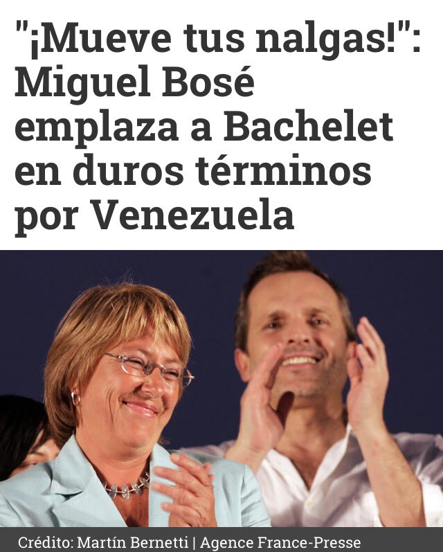 pau_liiina's tweet photo. ¡¡ Wow!!  @mbachelet  👉🏼👉🏼#miguelbose ( @BoseOfficial) quien en tu campaña presidencial te dio todo el apoyo, hoy te emplaza “MUEVE TUS NALGAS” no seas #CobardeMichelle #VenezuelaAidLive #22Feb https://t.co/PlRcDlmv6O
