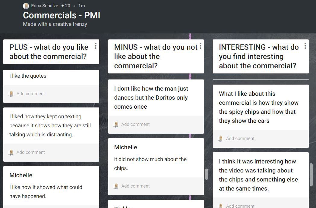 MsEricaSchulze's tweet photo. Today we used the #SOSstrategy of PMI and combined it with the #QLN strategy of “Experience before Label” to evaluate commercials and discuss strategies used to grab the audiences attention. Students are gearing up to create their own commercials next week! #lakeviewschool54 #DEN https://t.co/sxqR5QFfeC