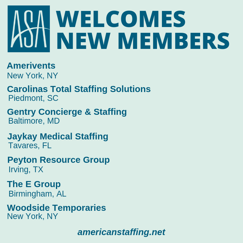 StaffingTweets's tweet photo. Welcome! Please let us know if you have questions about how to best take advantage of your new ASA membership. Amerivents, @carolinasctss, Gentry Concierge & Staffing, @Jaykaymedstaff, @PRG_Recruiting, The E Group & Woodside Temporaries https://t.co/idLH97hpVh #MyASA #Staffing https://t.co/EsOcu0FsmB