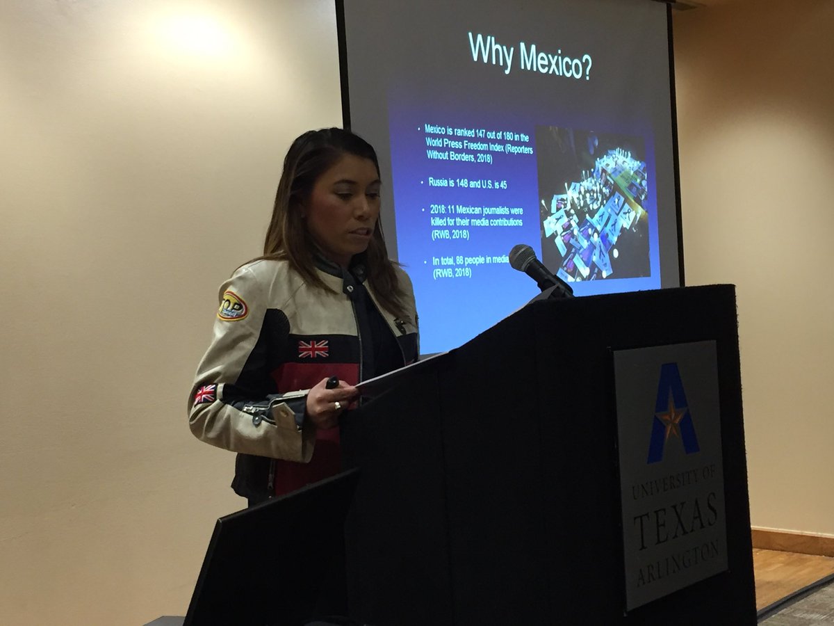 CoMC MA student Lucinda Holt presenting her research on violence against Mexican journalists at Hispanic/Latino Media &amp; Marketing International conference.  Her work won the Top Student Paper Award! #HLMM2019 #MyCoMC