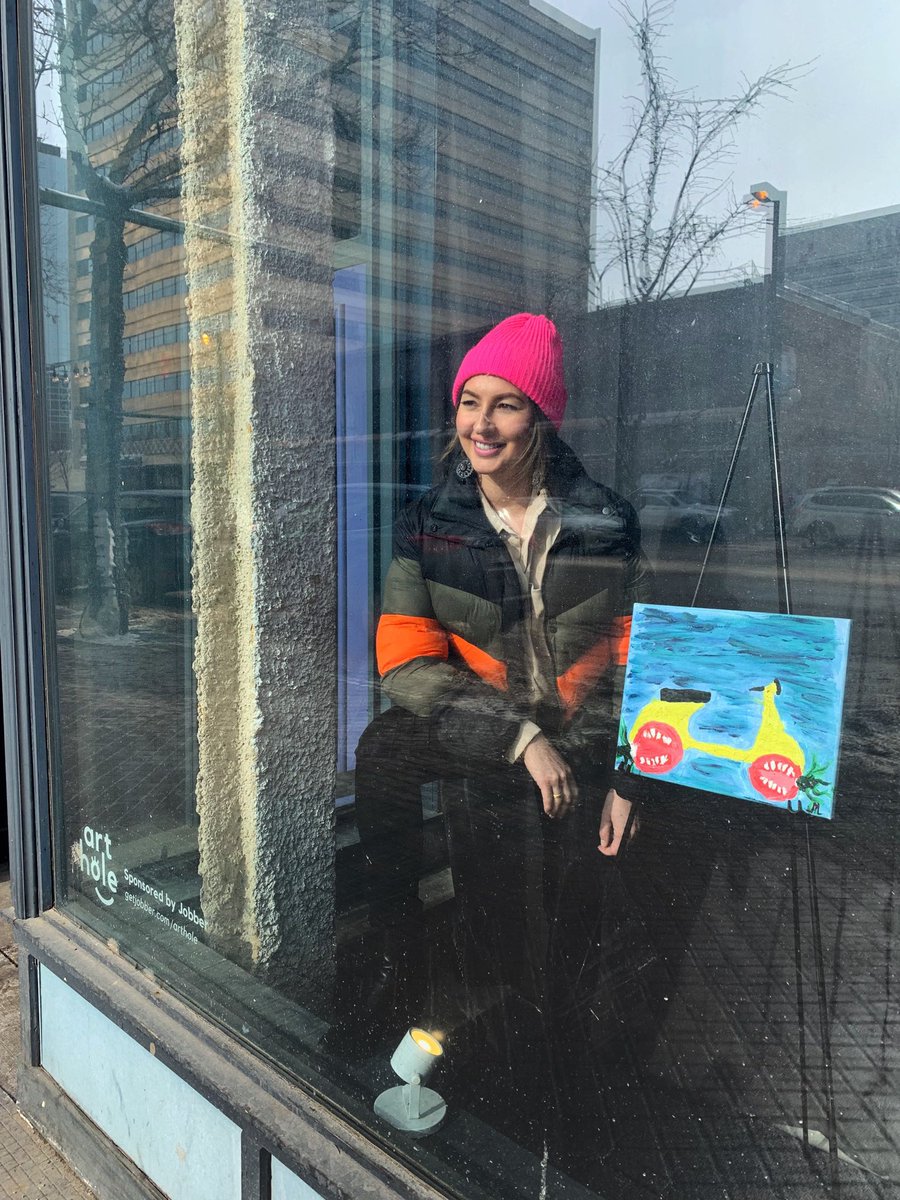 GetJobber's tweet photo. We've updated the ArtHole at #JobberHQ. If you're in Edmonton, come see Jobber's own @moiraesofsun's Tomato Wheels. Moirae has assisted in shaping Edmonton’s reputation as a city that celebrates creativity through various initiatives.  #yegdt #yegarts https://t.co/nHVVVomy0A