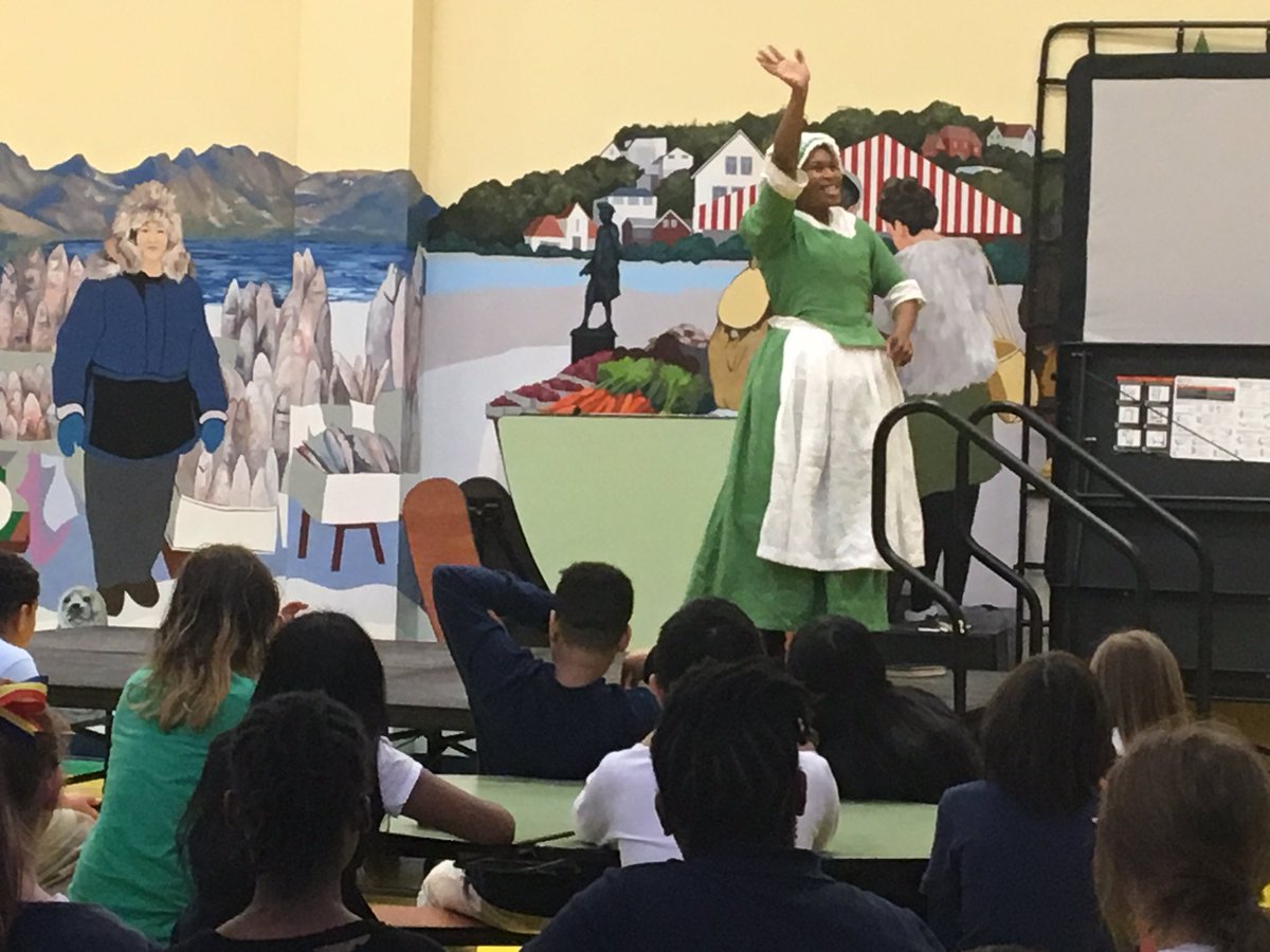 NemethMeg's tweet photo. Phillis Wheatley came to visit 5th grade to discuss her life and Ms. Berry discussed researching and building a character. Preparing for the living wax museum project! @MonarchGloAACPS @childrensguild #AACPSArtsIntegration #AMPatMGA https://t.co/VRBJPz5IU5