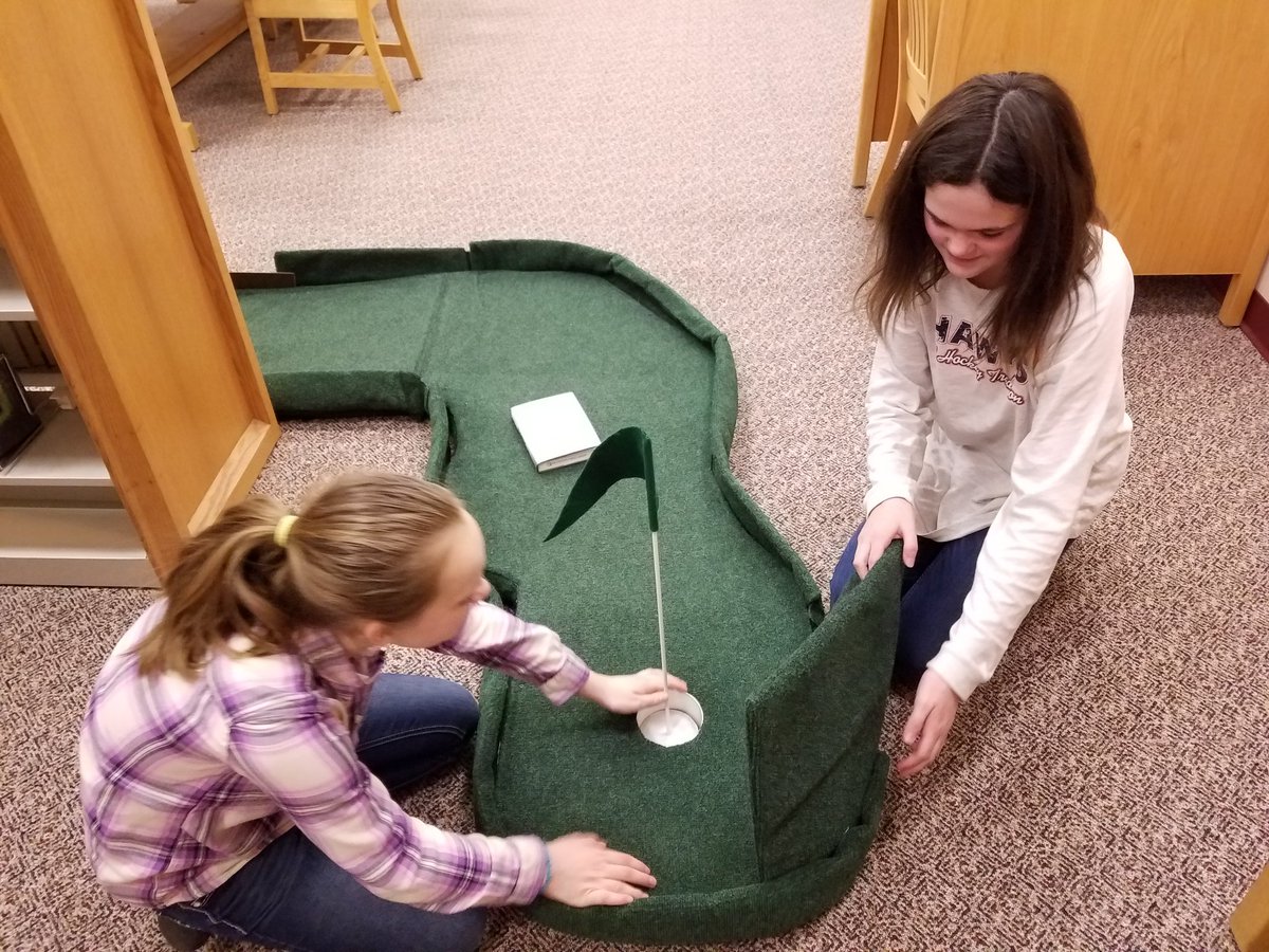 Mrs_Musket's tweet image. @moranmustangs prepping the greens for #libraryminigolf @Walpublib.