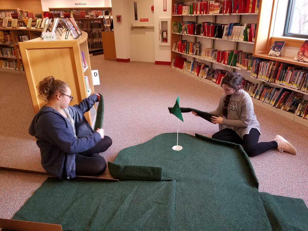 Mrs_Musket's tweet image. @moranmustangs prepping the greens for #libraryminigolf @Walpublib.