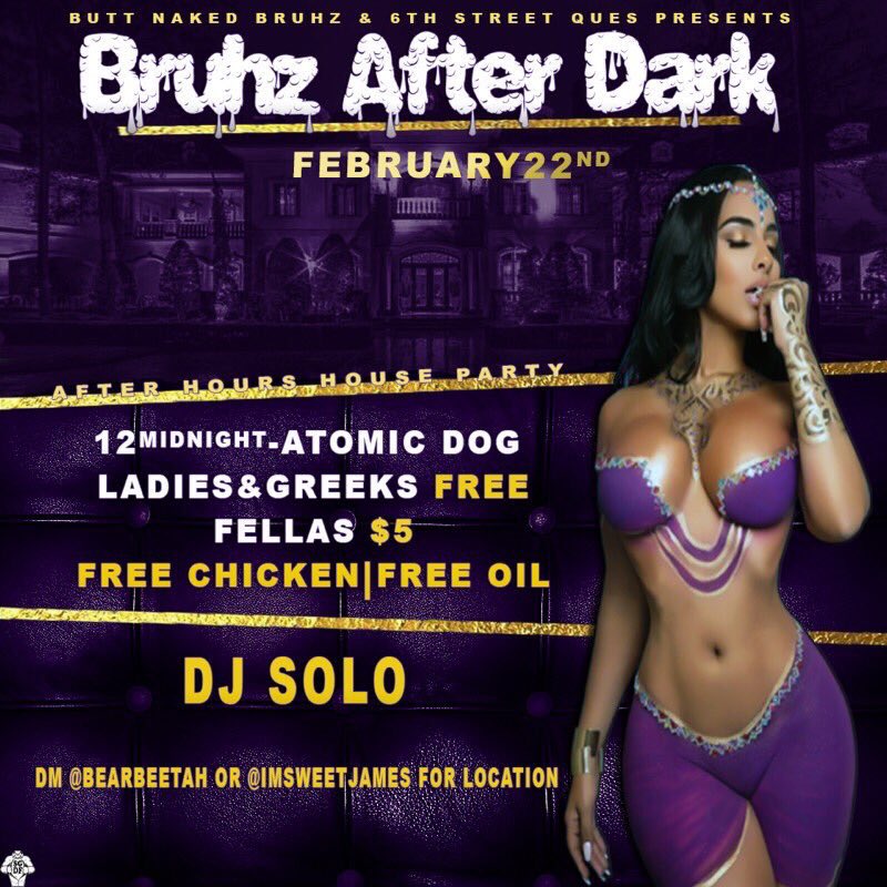 TheGoodBros2's tweet photo. Pull up tonight for free chicken on us courtesy of Da Butt Naked Bruhz of HTU! 

Ladies? F R E E
Chicken? F R E E 
Oil? F R E E 

@thedjsolo x @DJLilDarrell in da mix and we’ll be on the grill at the crib all weekend. All are welcomed! https://t.co/hw7S6Xx1Ko