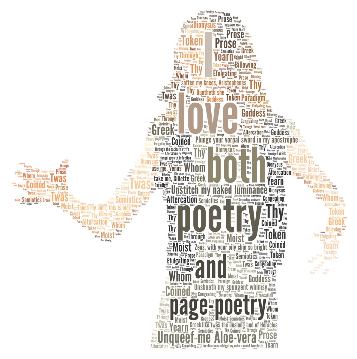 edaliaday's tweet photo. A light hearted, tongue in cheek jibe at the page poetry scene I made using my anti-slam winning poem and a photo of me.
Going to turn it into a t-shirt. #antislam #wordcloud #satire #art #wordart #poetry #pagepoetry #instapoet #poetsofinstagram #spokenword #poetryvsspokenword https://t.co/em6hVxUmJ5