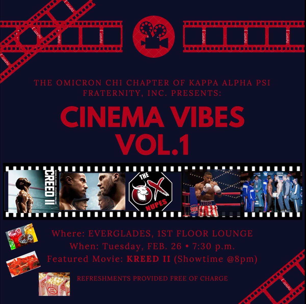 Why go to AMC’s $5 Tuesday when you can grab some snacks, sit back &amp; relax with the OX NUPEs? We are showing KREED II FREE of charge.
When: Tues, Feb 26th 7:30pm
Where: Everglades Hall, 1st Fl Lounge
#FIU19 #FIU20 #FIU21 #FIU22 #OXNUPEs #FIUKappas #FIUMMC #FIUNPHC #FIUGreeks #FIU
