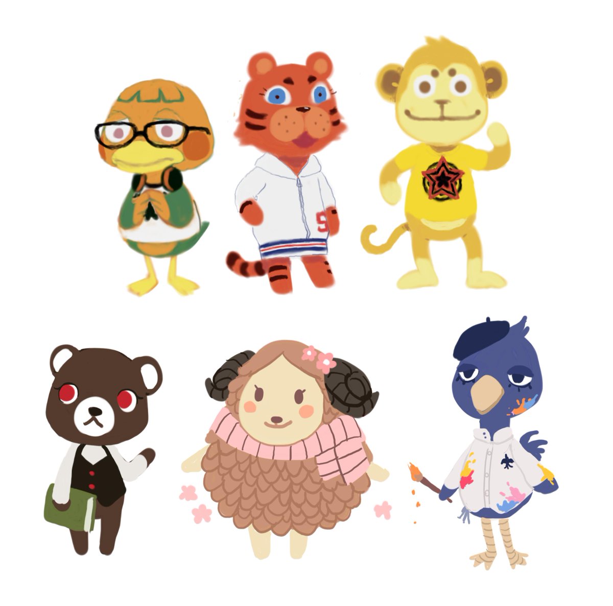 iincos's tweet image. Spent a good couple of hours drawpiling with cookies!!! (3cookies4u@tumblr check them out) 
PT members as animal crossing villagers the cuties i love them