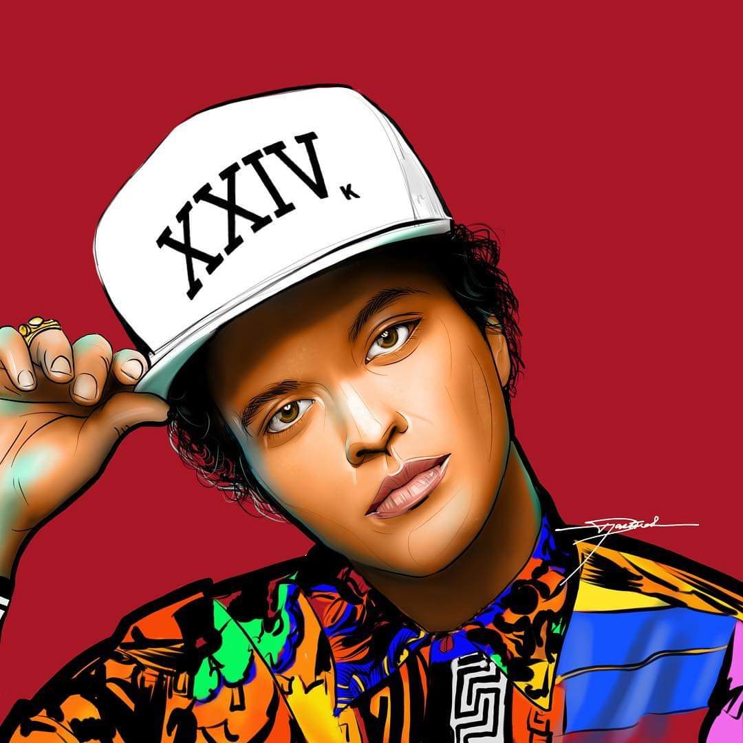 pashmeister's tweet photo. For @BrunoMars I decided not to overwork my painting and keep it graphic novel-esque. Painted my homeboy using #ipadpro and #applepencil on #procreate https://t.co/dopE4Tpx6Q