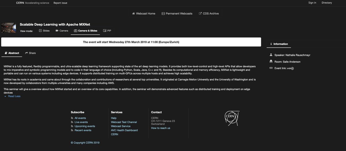 gp_pulipaka's tweet image. CERN Scalable #DeepLearning with #ApacheMXNet WebCast. #BigData #Analytics #MachineLearning #DataScience #AI #IoT #IIoT #Python #RStats #TensorFlow #Java #JavaScript #ReactJS #GoLang #CloudComputing #Serverless #DataScientist #Linux #QuantumPhysics 
webcast.web.cern.ch/event/522