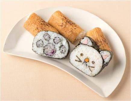 ネコの助六寿司だきゅん♪】若廣では、巻き寿しを猫顔と肉球に仕立てた