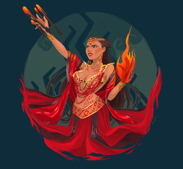 1. LALAHONShe is the goddess of fire and volcanoes. Lalahon possesses the power to control fire using her hands, create balls of fire and explosives. She can also manipulate and command volcanoes to erupt if needed.