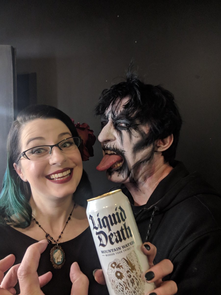 CorpsepaintShow's tweet photo. Who Knew ?  Satan drinks Liquid Death @LiquidDeathH2O , with @LaDonnaStein #murderyourthirst https://t.co/DCMMIVkTwP